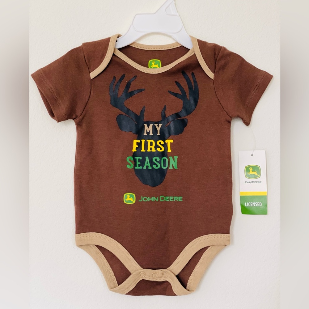 John Deere Brown and Black Baby Bodysuit - My First Season